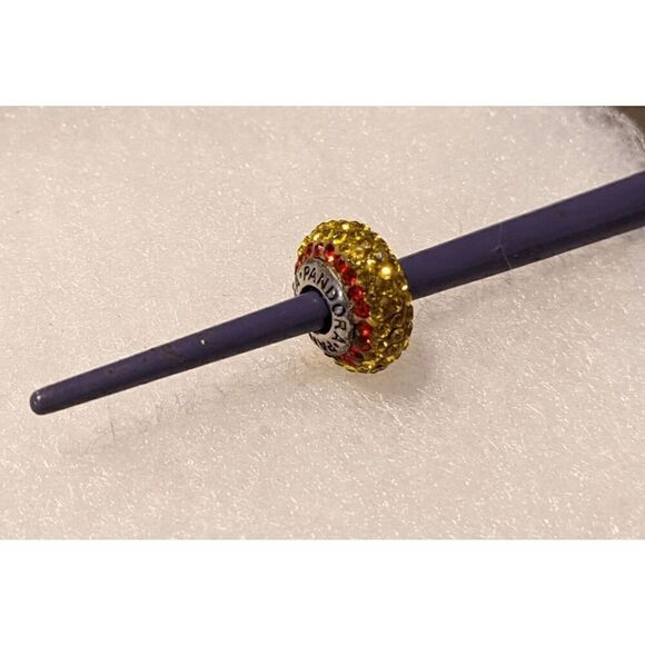 AUTHENTIC PANDORA RARE & RETIRED Red & Yellow stone adorned bead - Picture 1 of 4